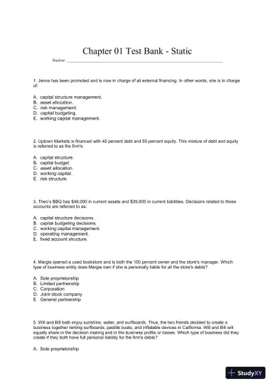 Essentials of Corporate Finance (Mcgraw-hill/Irwin Series in Finance, Insurance, and Real Estate) 9th Edition Test Bank - Page 1 preview image