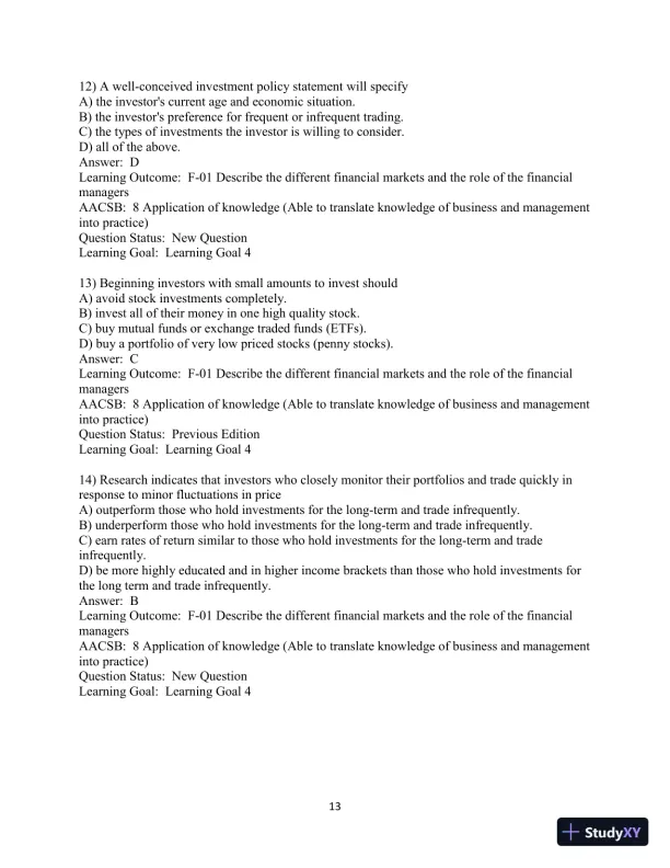 Test Bank For Fundamentals of Investing, 13th Edition - Page 14 preview image