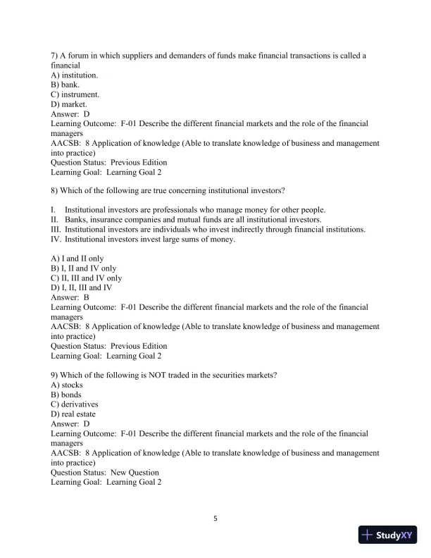 Test Bank For Fundamentals of Investing, 13th Edition - Page 6 preview image