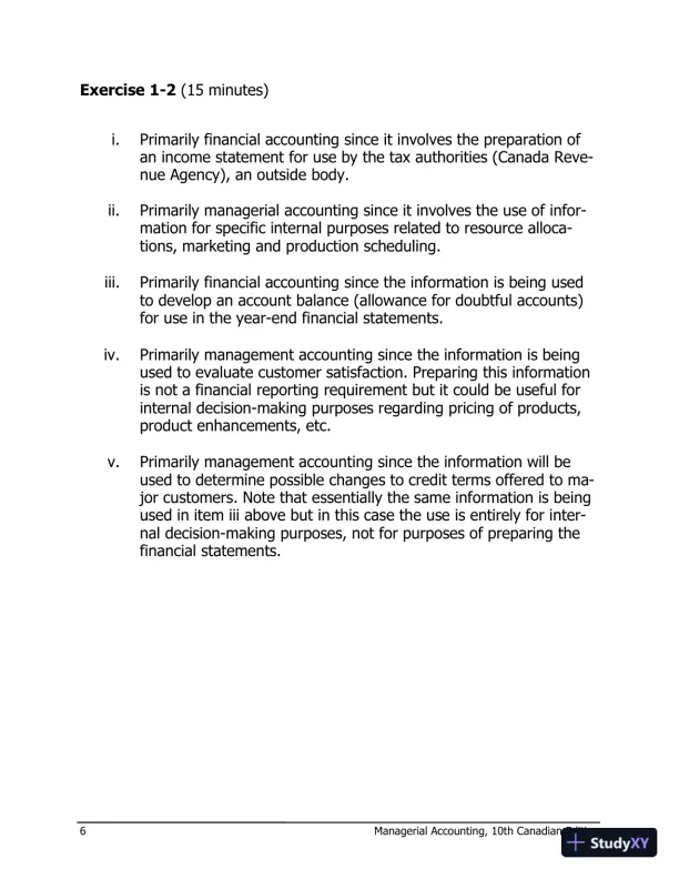 Managerial Accounting Tenth Canadian Edition Solution Manual - Page 7 preview image
