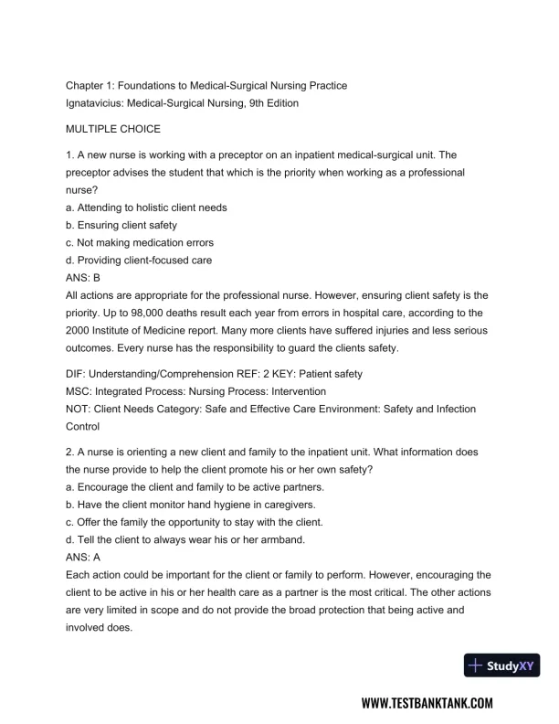 Medical-Surgical Nursing: Concepts for Interprofessional Collaborative Care, 2-Volume Set 9th Edition Test Bank - Page 1 preview image