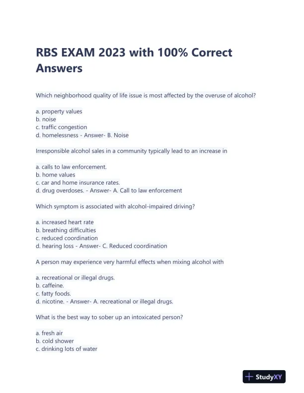 2023 RBS Healthcare Assessment Practice Exam With Answers (49 Solved Questions) - Page 1 preview image