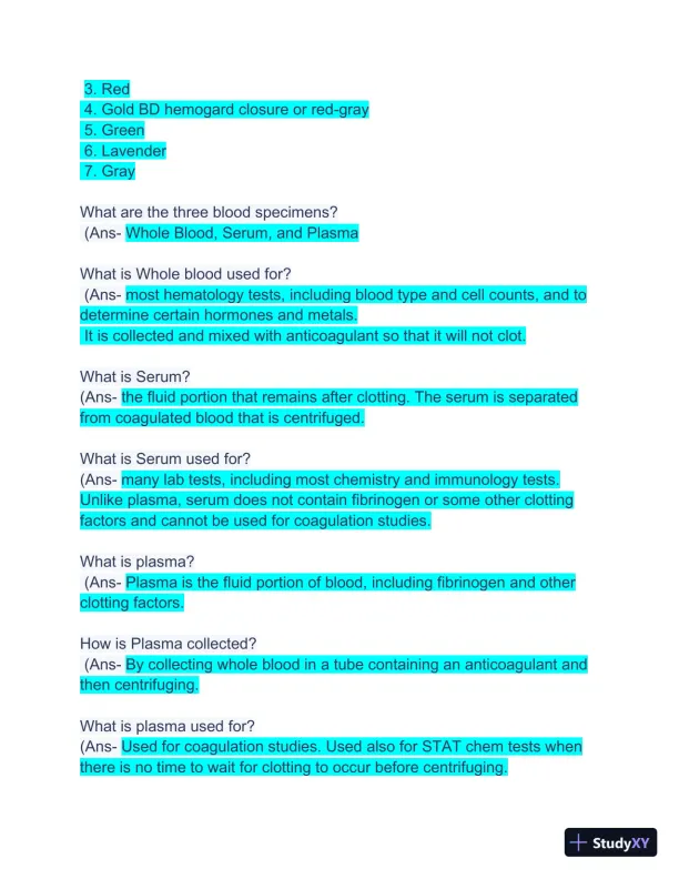 AMCA Phlebotomy Exam Review with Answers (101 Solved Questions) - Page 3 preview image