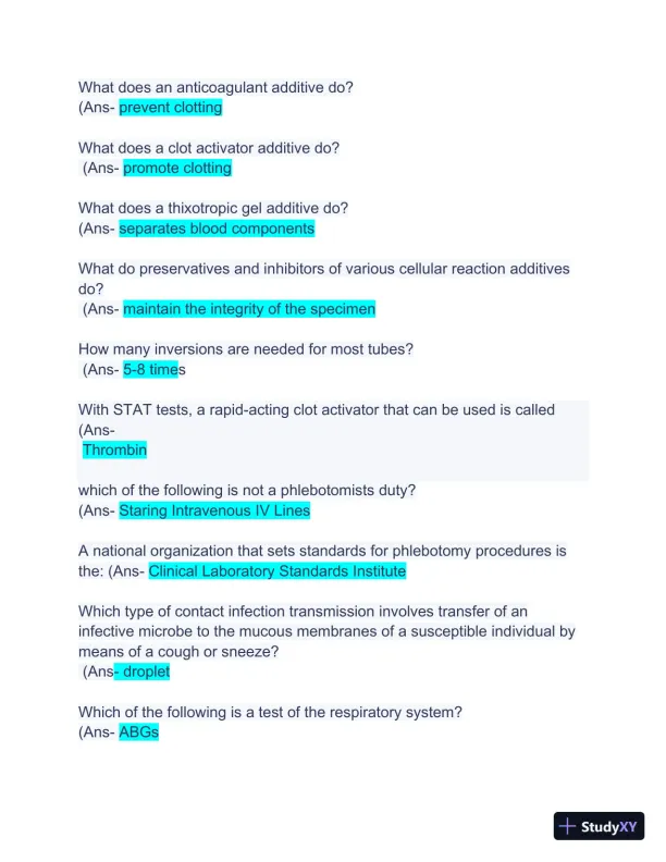 AMCA Phlebotomy Exam Review with Answers (101 Solved Questions) - Page 4 preview image