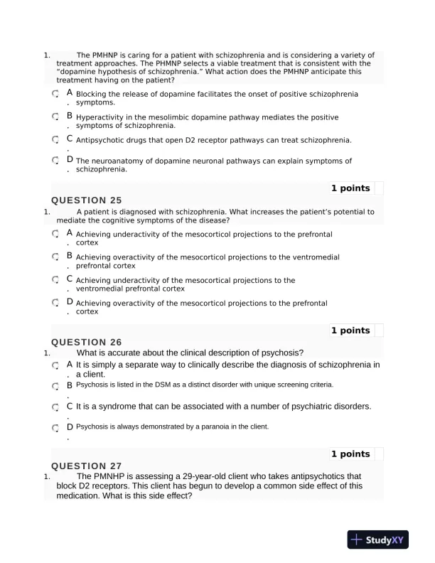 NURS6630 Mental Health Mid term Exam Final Week 6 With Answers (75 Solved Questions) - Page 10 preview image