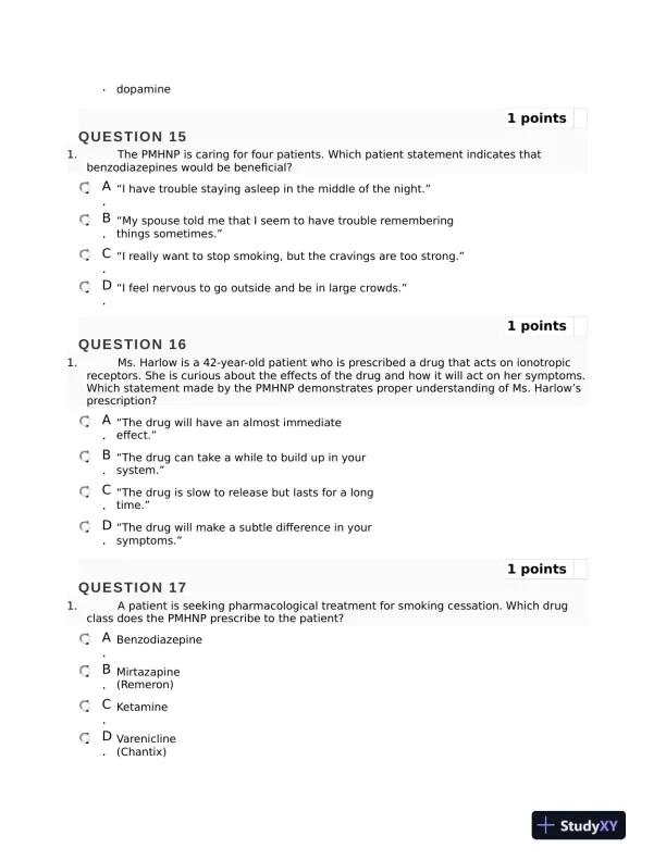 NURS6630 Mental Health Mid term Exam Final Week 6 With Answers (75 Solved Questions) - Page 7 preview image