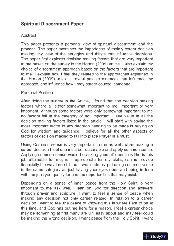 Spiritual Discernment and Vocational Counselling paper - Page 3 preview image
