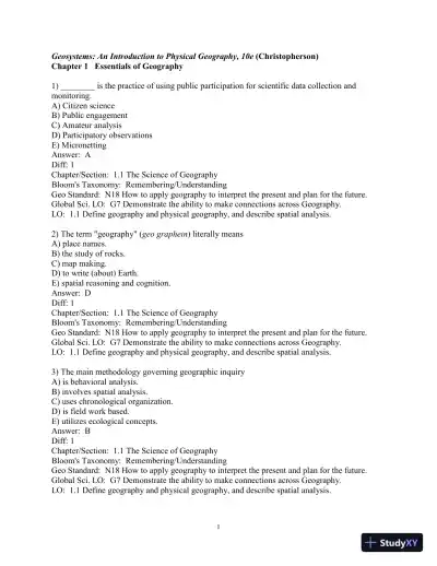 Geosystems: An Introduction To Physical Geography, 10th Edition Test Bank - Page 1 preview image