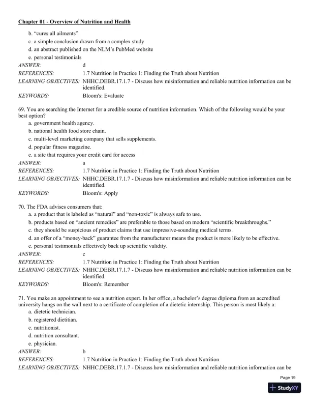 Test Bank For Nutrition for Health and Healthcare 6th Edition Test Bank - Page 20 preview image