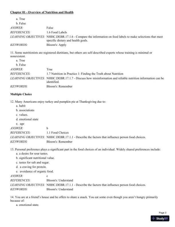 Test Bank For Nutrition for Health and Healthcare 6th Edition Test Bank - Page 4 preview image
