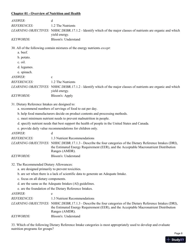 Test Bank For Nutrition for Health and Healthcare 6th Edition Test Bank - Page 9 preview image