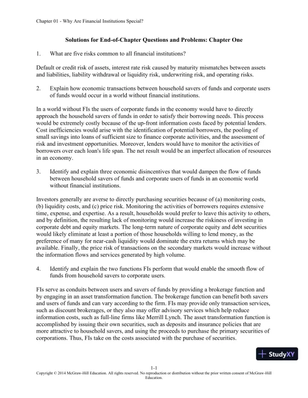 Solution Manual for Financial Institutions Management: A Risk Management Approach, 8th Edition - Page 1 preview image