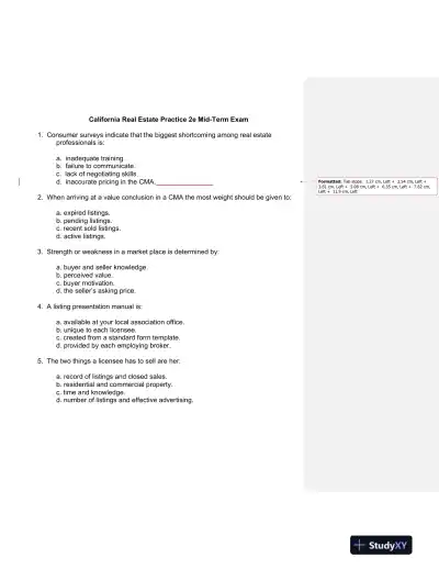California Real Estate Practice 2nd Edition Test Bank - Page 1 preview image
