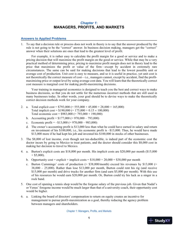 Solution Manual For Managerial Economics: Foundations of Business Analysis and Strategy, 13th Edition - Page 1 preview image