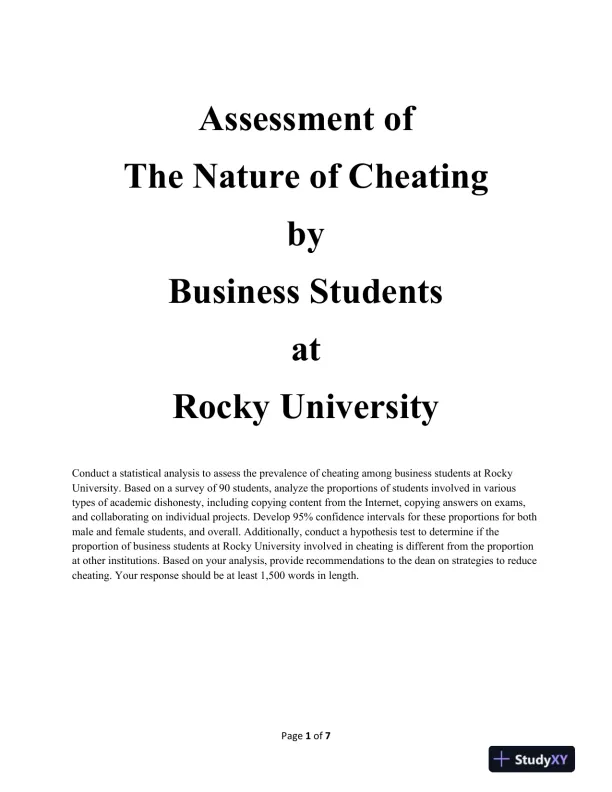 Assessment of The Nature of Cheating by Business Students at Rocky University - Page 1 preview image