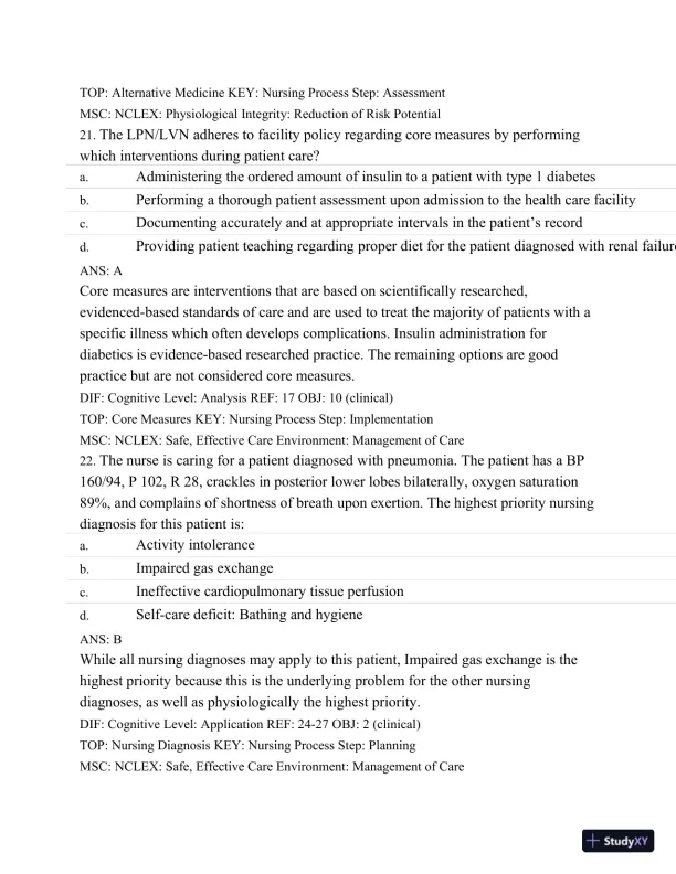 Test Bank For Medical-Surgical Nursing: Concepts and Practice, 2nd Edition - Page 22 preview image