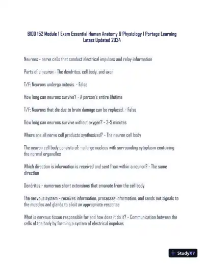 2024 BIOD 152 - Portage Learning Anatomy and Physiology Module 1 Exam With Answers (139 Solved Questions) - Page 1 preview image