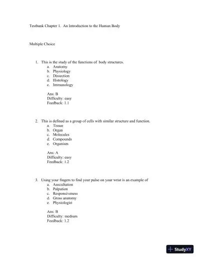 Test Bank For Principles of Anatomy and Physiology 12th Edition Test Bank - Page 1 preview image