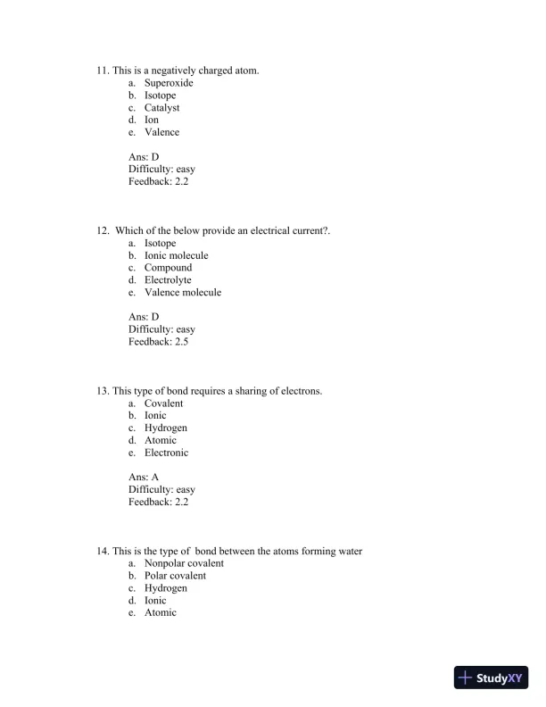 Test Bank For Principles of Anatomy and Physiology 12th Edition Test Bank - Page 28 preview image