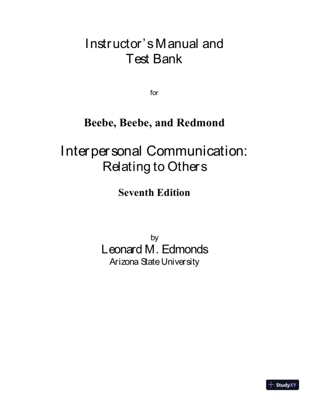 Test Bank for Interpersonal Communication, 7th New International Edition - Page 1 preview image