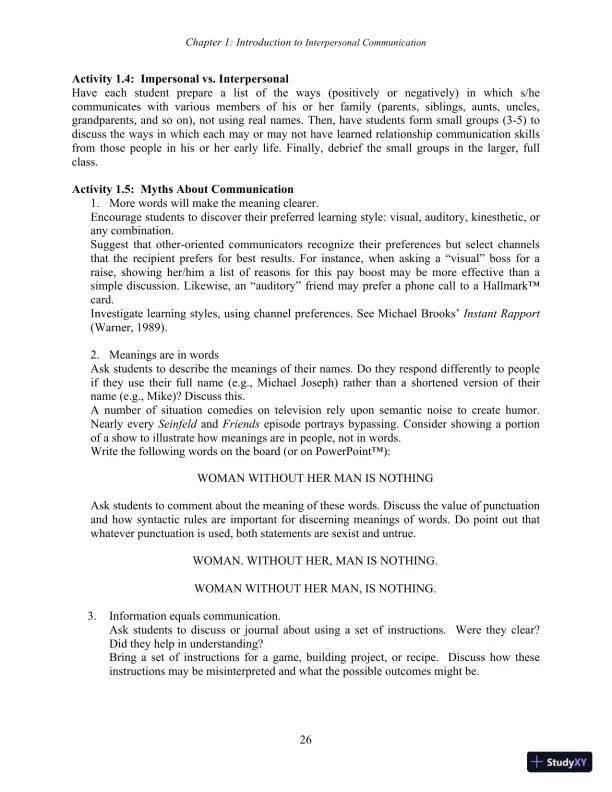 Test Bank for Interpersonal Communication, 7th New International Edition - Page 28 preview image