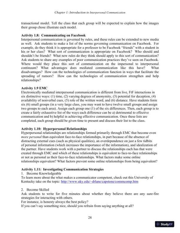 Test Bank for Interpersonal Communication, 7th New International Edition - Page 30 preview image