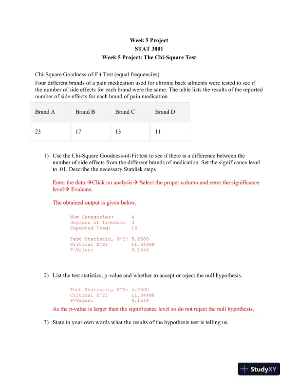 STAT 3001 Week 5 Project: The Chi-Square Test - Page 1 preview image