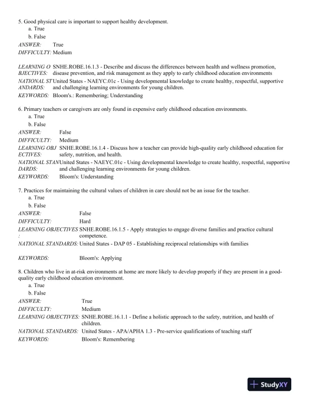 Safety, Nutrition and Health in Early Education 6th Edition Test Bank - Page 3 preview image