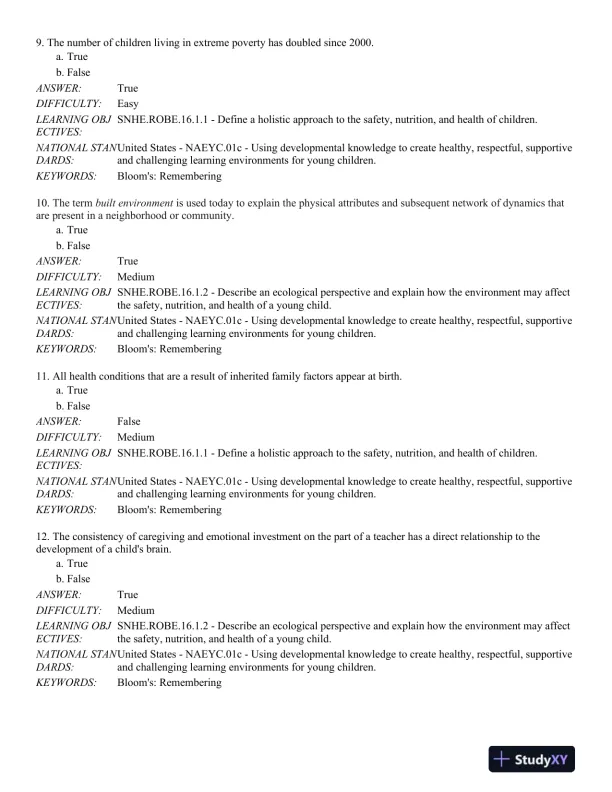 Safety, Nutrition and Health in Early Education 6th Edition Test Bank - Page 4 preview image