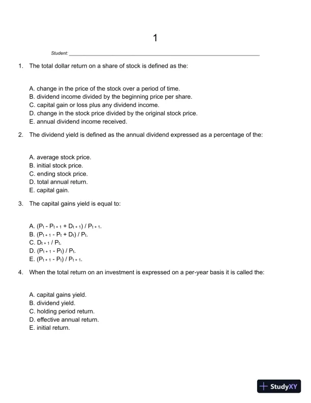 Fundamentals of Investments 5th Edition Test Bank - Page 1 preview image