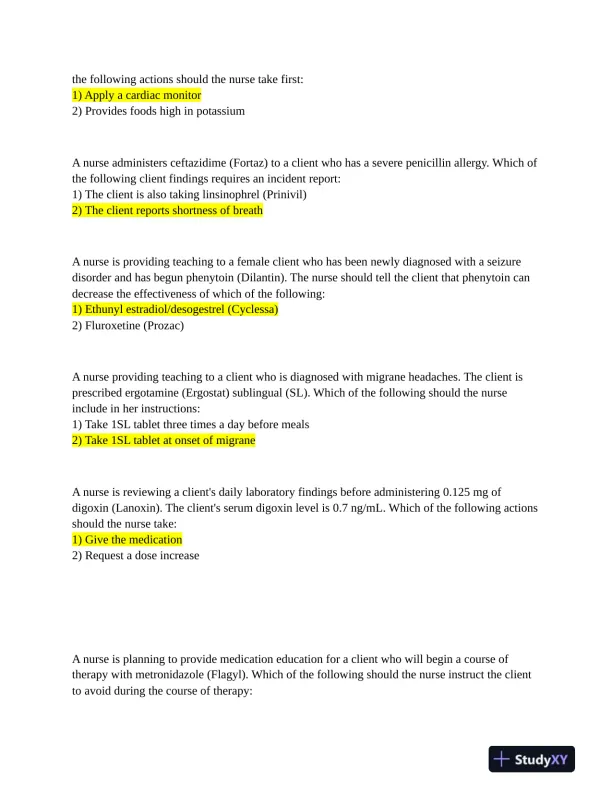 Pharmacology Protected Exam With Answers (125 Solved Questions) - Page 3 preview image