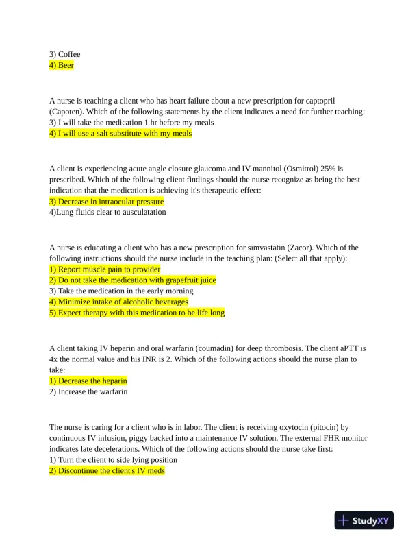 Pharmacology Protected Exam With Answers (125 Solved Questions) - Page 4 preview image