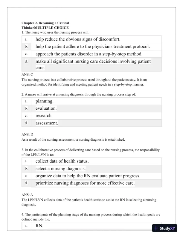 Test Bank for Critical Thinking, Clinical Reasoning, and Clinical Judgment: A Practical Approach, 7th Edition (Chapters 1-7) - Page 11 preview image