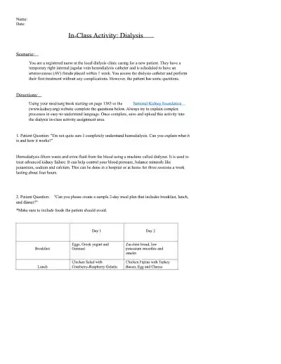 Understanding Hemodialysis Patient Guide and Meal - Page 1 preview image