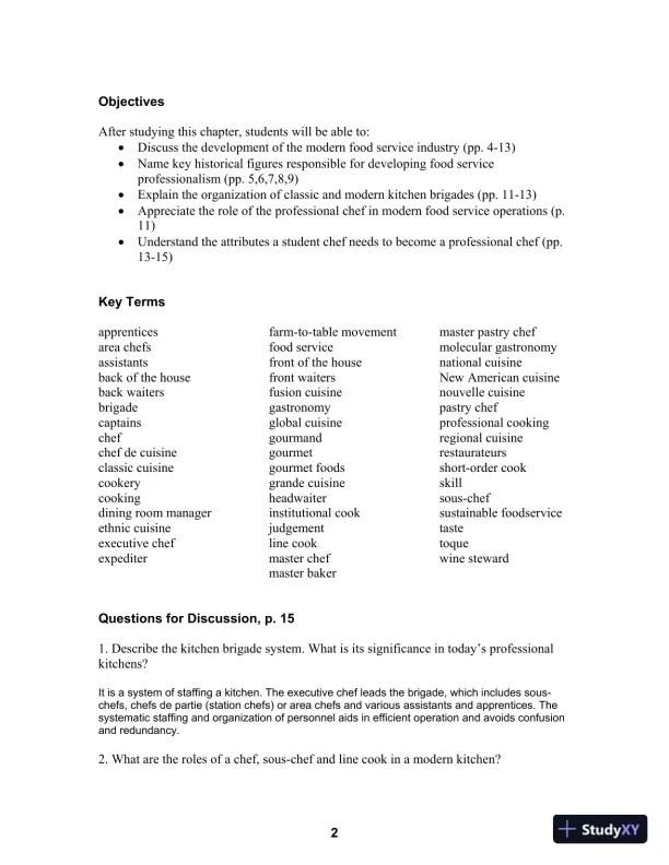 Solution Manual for On Cooking: A Textbook of Culinary Fundamentals, 5th Edition - Page 4 preview image