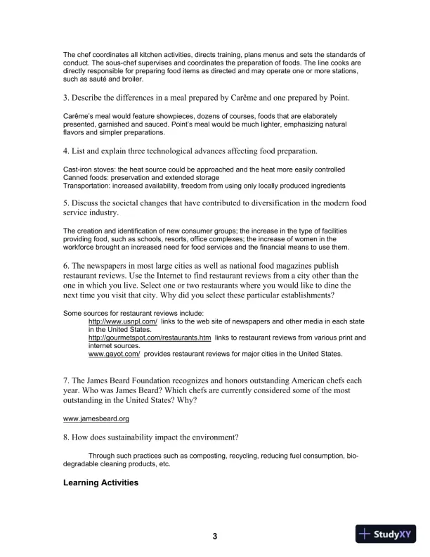 Solution Manual for On Cooking: A Textbook of Culinary Fundamentals, 5th Edition - Page 5 preview image