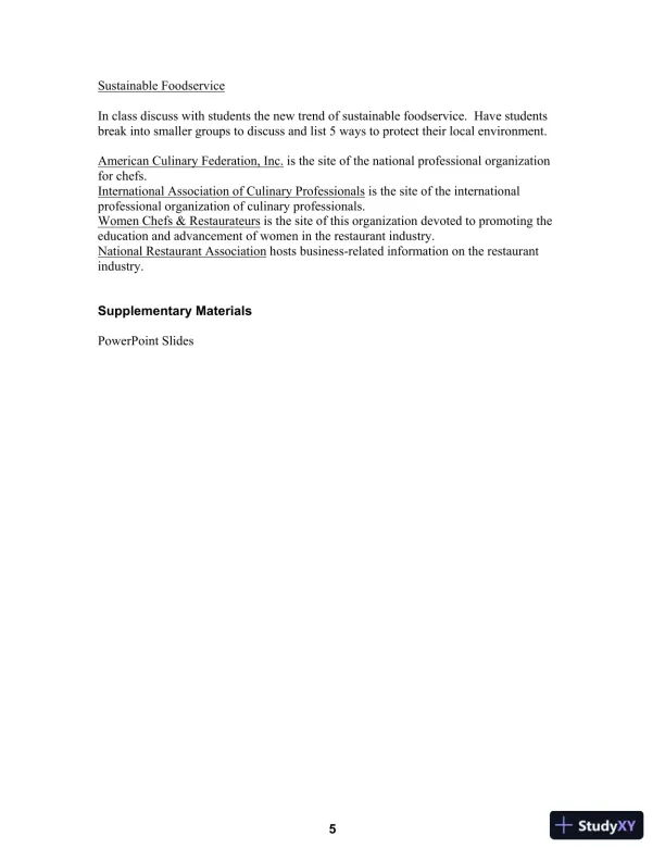 Solution Manual for On Cooking: A Textbook of Culinary Fundamentals, 5th Edition - Page 7 preview image