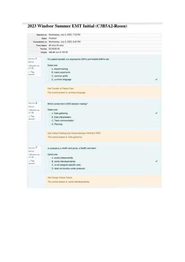 Critical Thinking in Emergency Medical Services Ke - Page 1 preview image