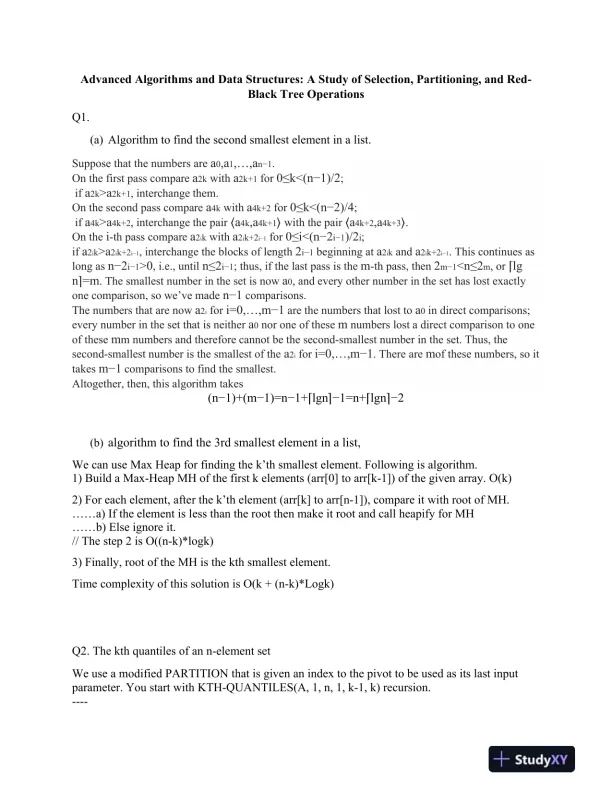 Advanced Algorithms and Data Structures: A Study of Selection, Partitioning, and Red-Black Tree Operations - Page 1 preview image
