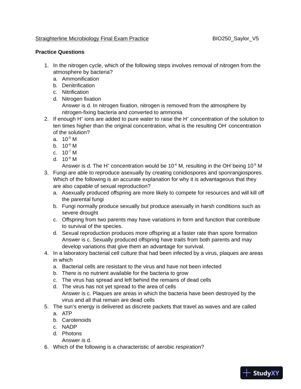 Microbiology Final Exam With Answers (14 Solved Questions) - Page 1 preview image