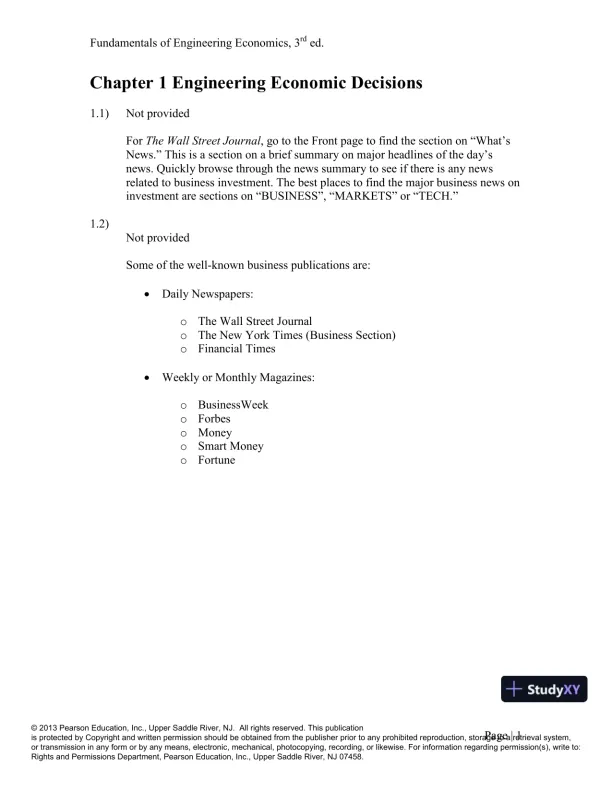 Solution Manual For Fundamentals Of Engineering Economics, 3rd Edition - Page 1 preview image