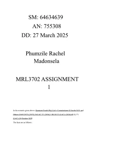 MRL3702 Assignment 1 - Page 1 preview image