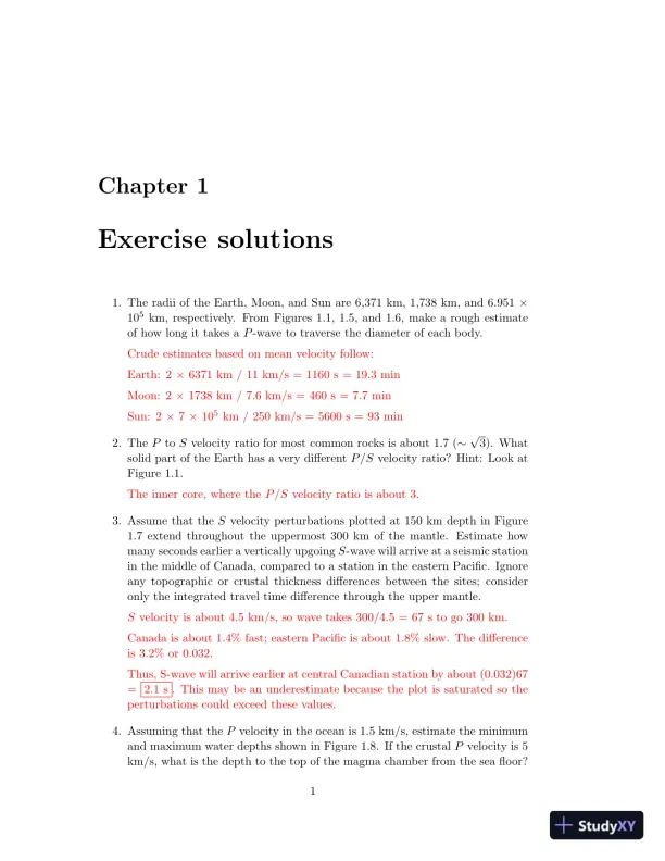Solution Manual for Introduction to Seismology, 3rd Edition - Page 1 preview image