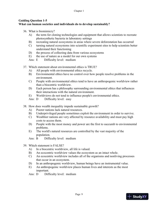 Environmental Science for a Changing World First Canadian Edition Test Bank - Page 10 preview image
