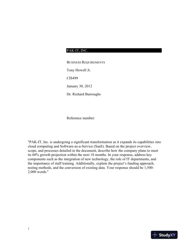 CIS 499 Business Requirements - Page 1 preview image