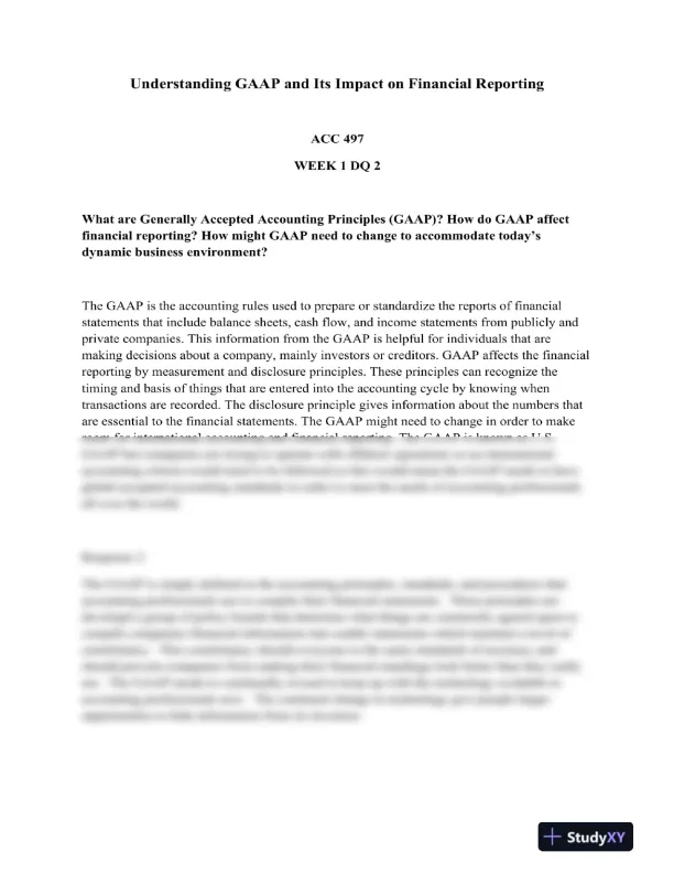 ACC 497 Understanding GAAP and Its Impact on Financial Reporting - Page 1 preview image