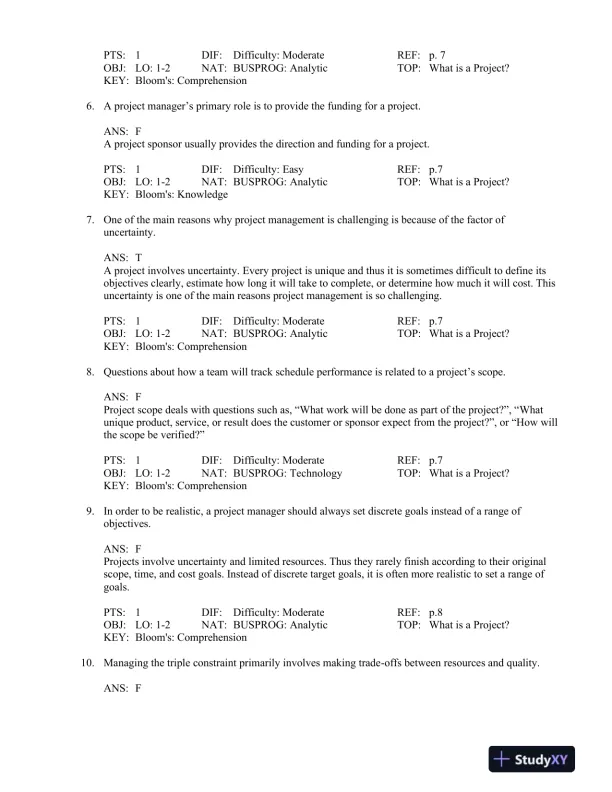 Test Bank For Information Technology Project Management, 7th Edition - Page 3 preview image