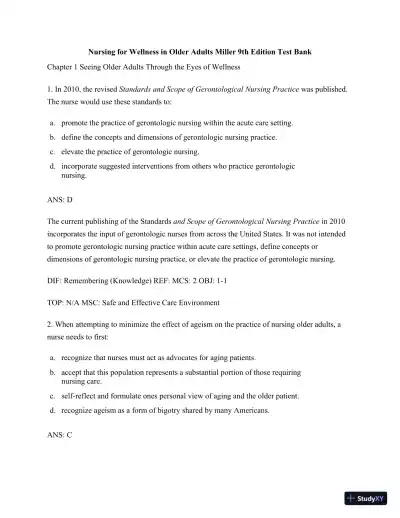 Test Bank for Nursing for Wellness in Older Adults, 9th Edition (Chapters 1-29) - Page 1 preview image