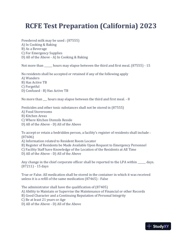 2023 RCFE Gerontology Practice Exam With Answers (102 Solved Questions) - Page 1 preview image