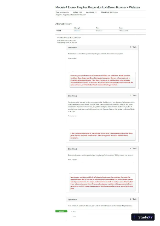 Portage Learning Biology Module 4 Exam With Answers (23 Solved Questions) - Page 1 preview image